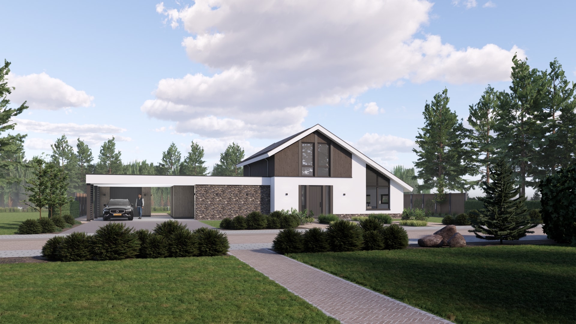 Amperevilla met flagstones en stuukwerk